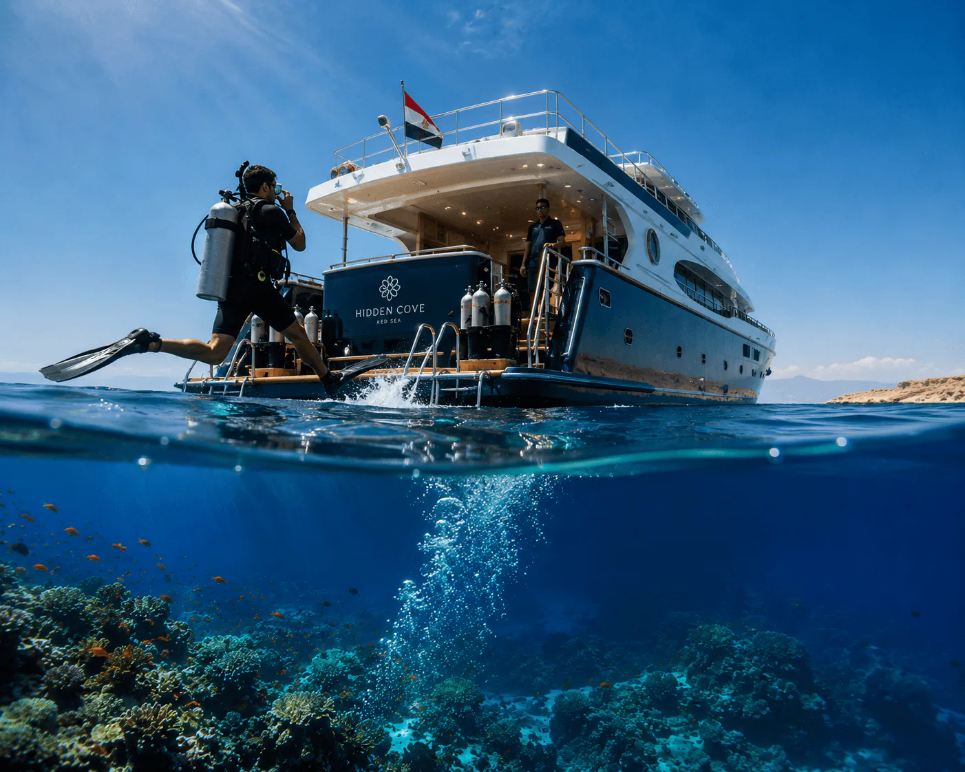 A luxury dive boat departing